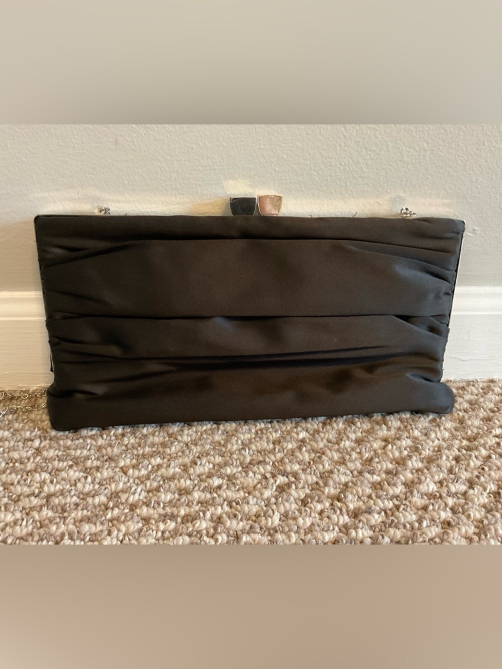 Lulu Townsend Black Satin Evening Bag/Clutch with Chain Strap